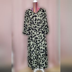 VIISHOW 3/4 Sleeve Casual Bohemian Midi Dress Leopard Green